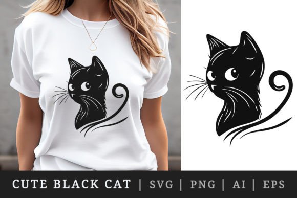 Cute Black Cat T-shirt Sublimation Print Graphics