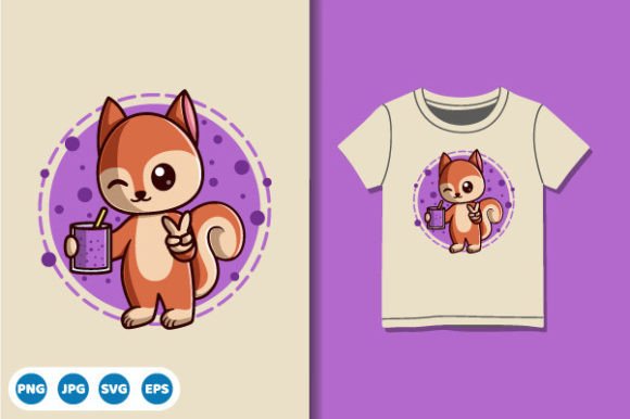 Cute Squirrel and Smoothie T-Shirt Design