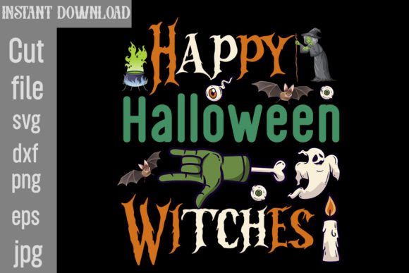 Happy Halloween Witches Graphics for T-Shirt Designs