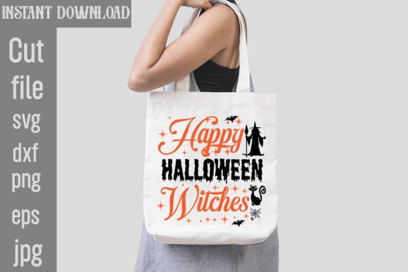 Happy Halloween Witches SVG Cut File for T-Shirt Designs and Graphics