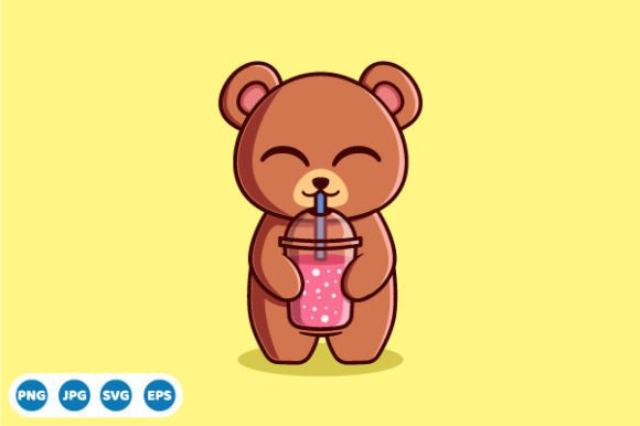 Vector Cute Bear Drinking Smoothie: A Playful Graphic Asset for Branding
