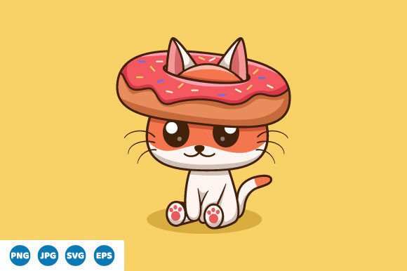 Vector Cute Cat Wearing a Donut Hat: A Versatile Graphic Design Asset