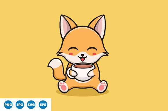 Vector Cute Fox Drink Coffee Graphics for Digital Selling