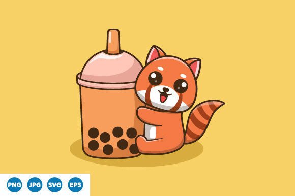 Vector Cute Red Panda Boba Illustration for Crafting and Graphics