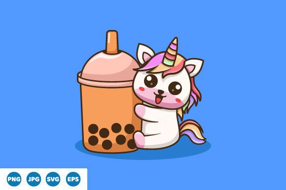 Vector Cute Unicorn Boba Illustration for Crafting and Graphics