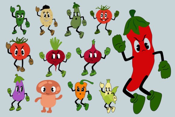 Vegetables with Funny Style Graphics for Creative Publishing